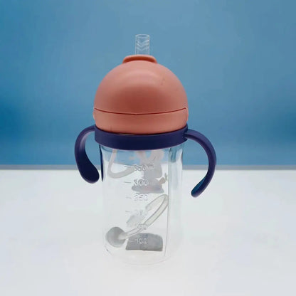 350ml Baby Bottles Drinking Cup Feeding Bottle with Straw Gravity Ball Wide-Caliber Kids Drinking Milk Water Dual-Use Bottle