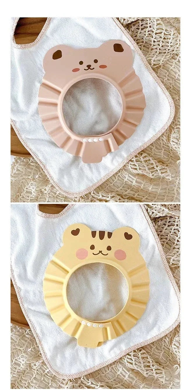 Cute Bear Adjustable Shower Cap Baby Eyes-Protected Ears-Protected Infant Bathing Protection Hat Soft Baby Hair Washing Hat