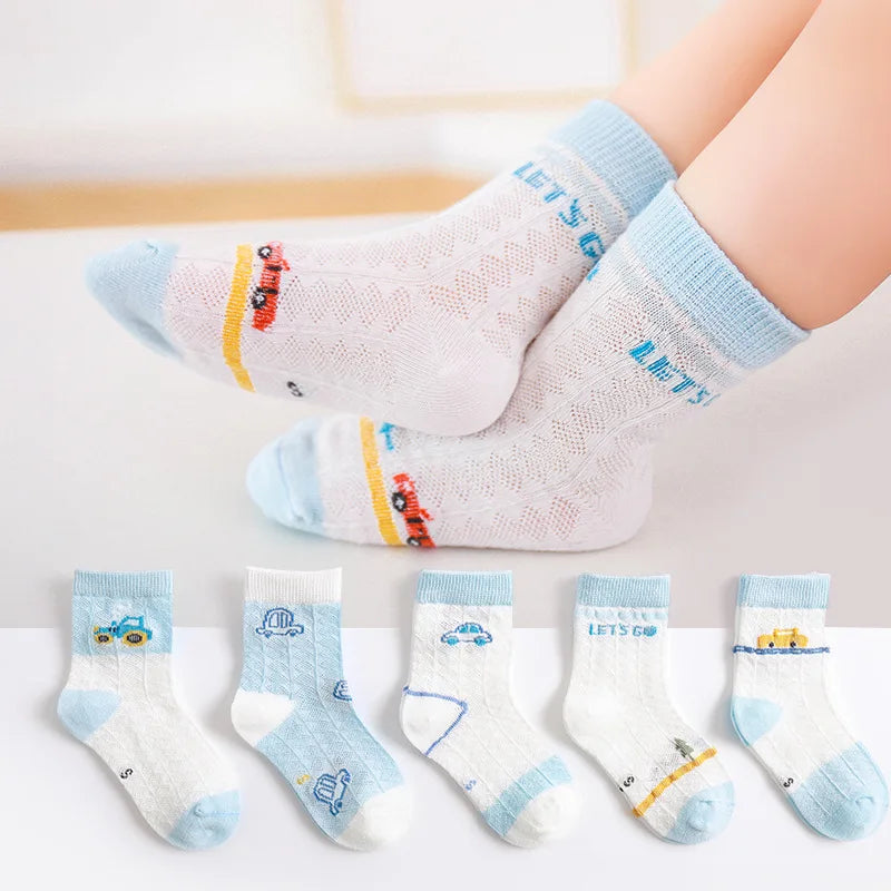 5 PAir Set Children Socks Summer Fishnet Boy Socks Spring Summer Thin Mesh Boat Socks Boys Girls Short Socks
