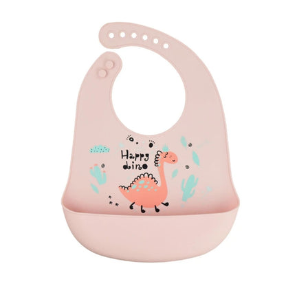 Cartoon Waterproof Soft Silicone Baby Bibs Adjustable Toddler Feeding Food Catcher Roll up Pocket Feeding Stuff Apron