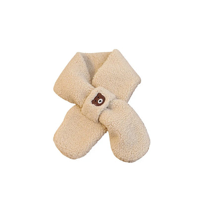 Bear Winter Baby Scarf Gloves Set Faux Lamb Wool Korean Warm Kids Neck Warmer Mittens Children Boys Girls Accessories 2-6Y