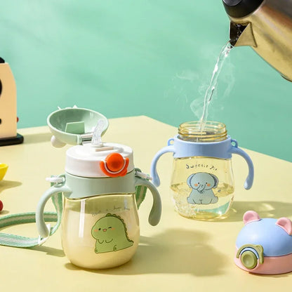 410ML Baby Drinking Cup Feeding Bottle Anti-Choking with Straw Gravity Ball Wide Caliber Drinking Milk Water Bottle with Handle