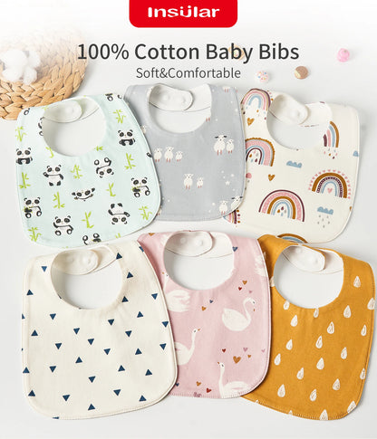 INSULAR Baby Bibs Feeding Scarf Adjustable Snap Saliva Towel Muslin Cotton Burp Cloths Animal Print Ruffled Edge Rainbow A Grade