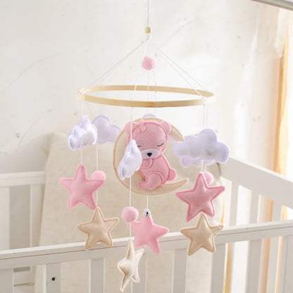 Crib Mobile Baby Wooden Bed Bell Baby Rattles Soft Felt Cartoon Bear Toys Hanger Crib Mobile Bed Bell Wood Toy Bracket Kid Gifts