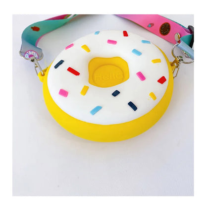 Round Donut Crossbody Bag Child Child Girl Children Shoulder Bag Adjustable Strap Vacation Travel Rainbow Printed Pocket Package