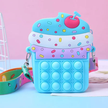 Girls Toys Silicone Ice Cream Messenger Bag Coin Purse Children's Decompression Pop Fidget Toys