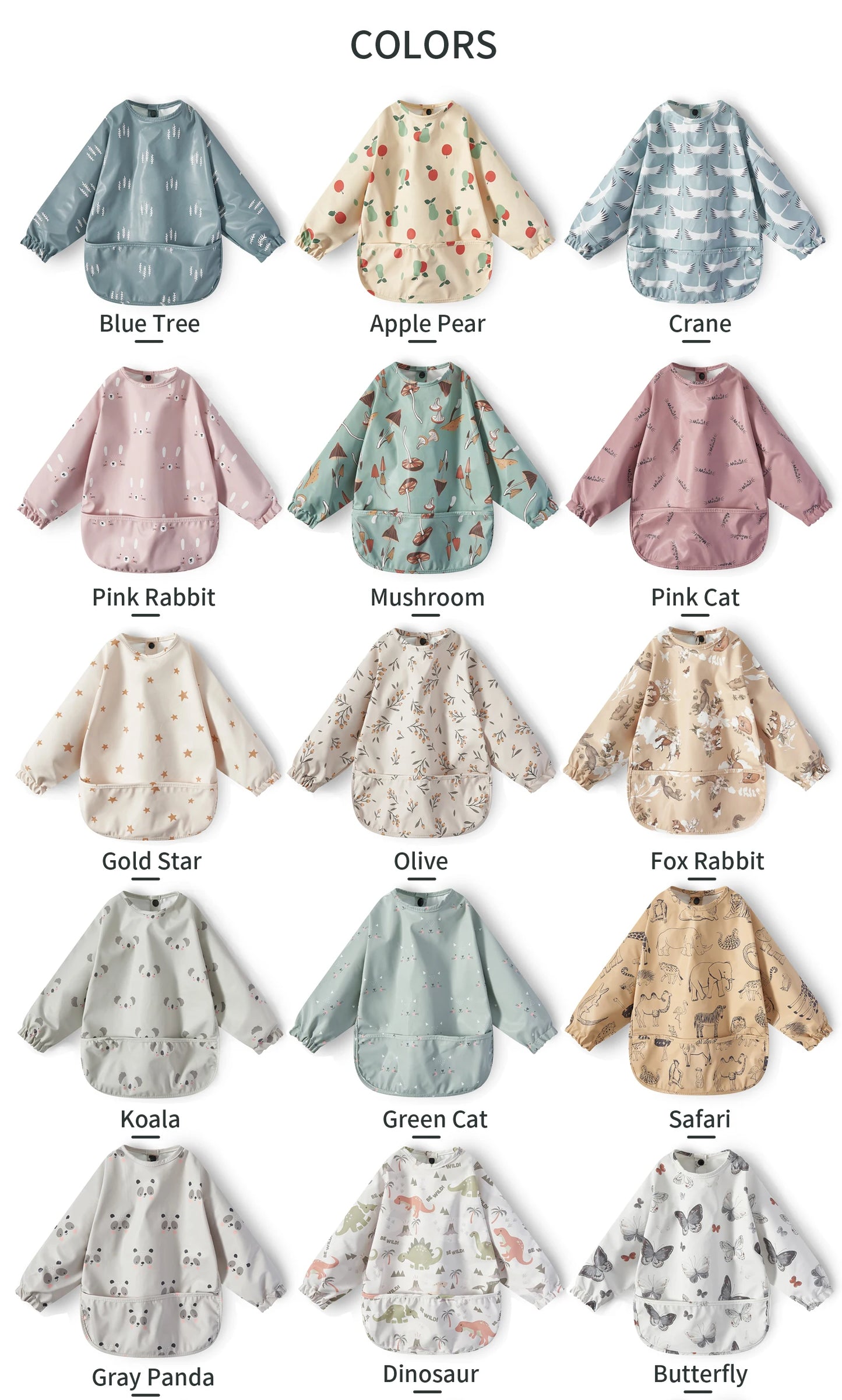 New Children Feeding Aprons Long sleeve Baby bib with Pocket Full Cover Baby Bibs with Pocket waterproof long sleeve bibs