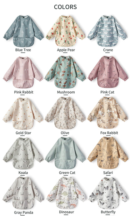 New Children Feeding Aprons Long sleeve Baby bib with Pocket Full Cover Baby Bibs with Pocket waterproof long sleeve bibs