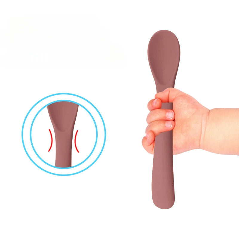 Food Grade Silicone Small Curved Spoon Baby Food Spoon Children Tableware Feeding Soft Spoon