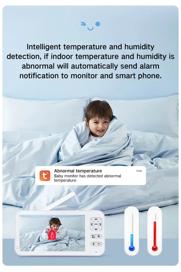 TUYA 5 Inch Video Baby Monitor with Camera PTZ Zoom 3MP Babyphone Cam Security Protection Surveillance Cam Temperature Sensor