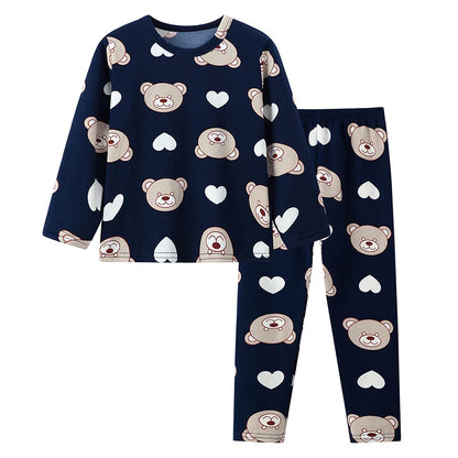 2-piece 2024 new autumn children's cute bear long-sleeved trousers suit boy leisure and comfortable home cover girl Joker pajama