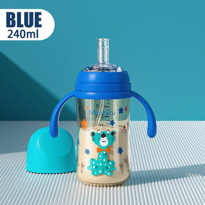 240 ml PP straw cup with gravity ball for babies over 6 months Food-grade liquid silicone straw to protect teeth Square water cu