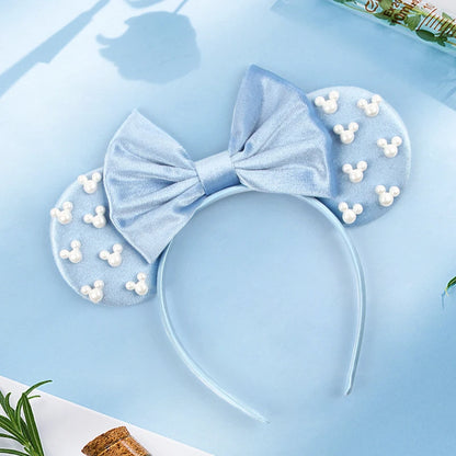 Disney Mickey 3.3"Velvet Ears Headband For Girls Soft Bow Hairband Halloween Festival Party Christmas DIY Hair Accessories