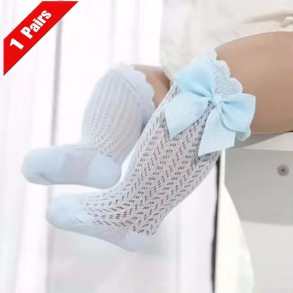 1/3Pairs Baby Girl Socks Toddler Big Bow Cotton Summer Mesh Infant Knee Socks Newborn Long Princess Socks For Girls 0-24Month