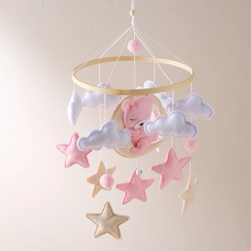 Crib Mobile Baby Wooden Bed Bell Baby Rattles Soft Felt Cartoon Bear Toys Hanger Crib Mobile Bed Bell Wood Toy Bracket Kid Gifts