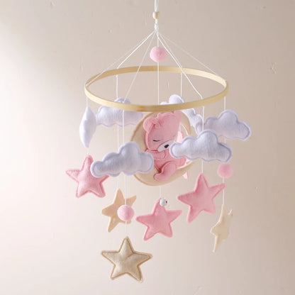 Crib Mobile Baby Wooden Bed Bell Baby Rattles Soft Felt Cartoon Bear Toys Hanger Crib Mobile Bed Bell Wood Toy Bracket Kid Gifts