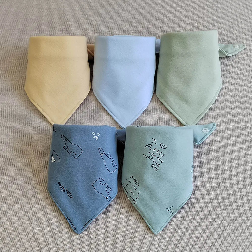5pcs/lot Baby Bibs Triangle Double Cotton Bibs Cartoon Print Saliva Towel Baby Boys Girls Feeding Apron Cotton Bandana Bibs