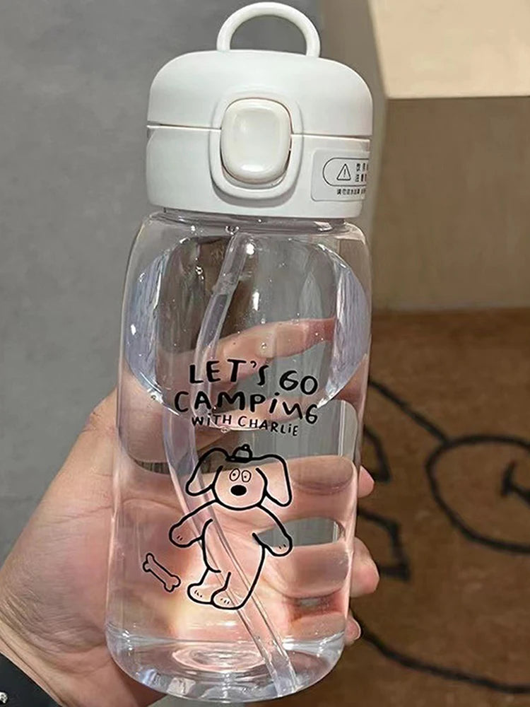 Plastic Water Bottle Water Cup With Straw Simple Large Capacity Portable Drop Resistant And Portable Cup Cartoon Ice Suction Cup
