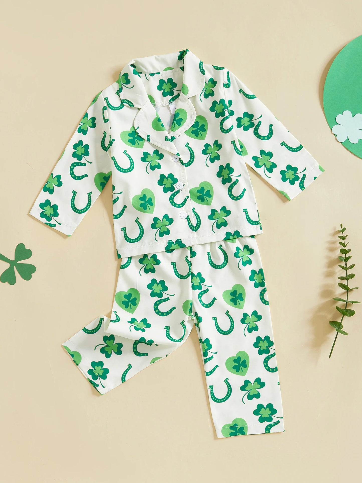 Infant Irish Pajama Set with Long Sleeve Button-up Tops and Pants for Toddlers - 2 Piece Sleepwear Outfit for Babies