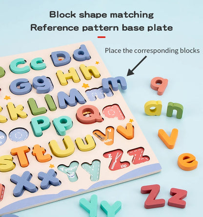 Wooden Educational Abc Puzzle Upper Case and Lower Case Letters for Birthday Gifts Boys Girls Family Game Children Preschoolers