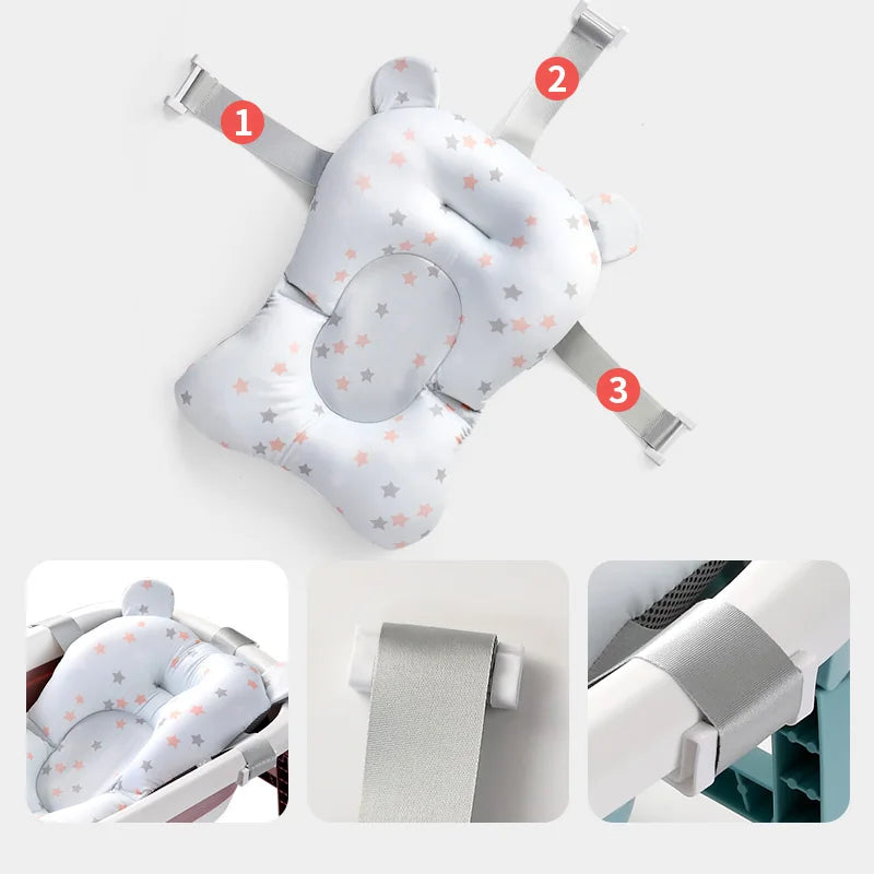 Baby Bath Seat Support Mat Foldable Baby Bath Tub Pad Chair Newborn Bathtub Pillow Infant Anti-Slip Soft Comfort Body Cushion