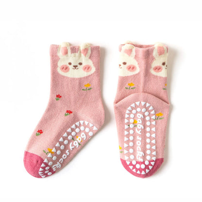 5 pairs of children's mid tube socks, spring and autumn adhesive point floor socks, playground anti slip socks, trampoline socks