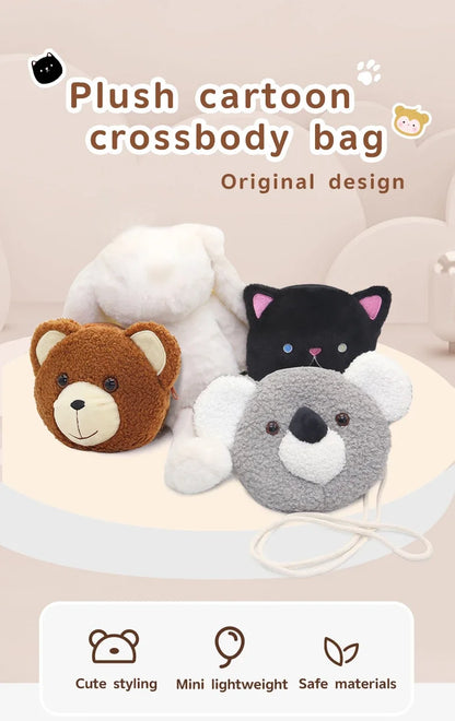 Cartoon Plush Crossbody Bag for Children Cute Animal Bear Coin Wallet Boys and Girls Mini Shoulder Bag Kawaii Plush Purses