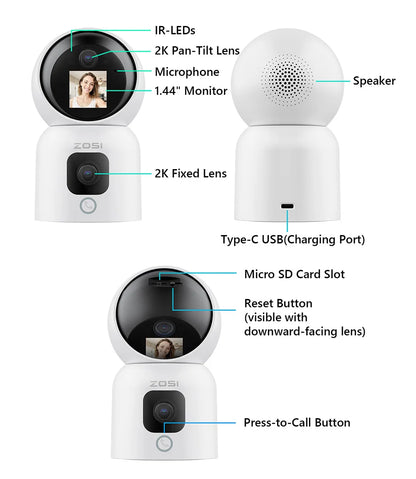 ZOSI 6MP 4MP Dual-Lens Indoor Security IP Camera Two-Way Video 2.4G/5G WiFi C528 360° Views Pan/Tilt Home Baby/Pet Dog Monitor