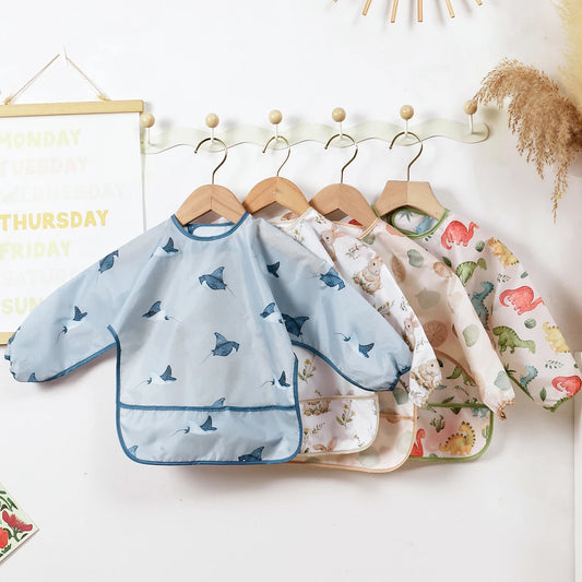 Elinfant 1PC Long Sleeve Bibs, Waterproof Feeding Bibs,Washable Burp Cloth,Coveralls Bibs,Easy To Clean,Wash-Free Eating Bibs