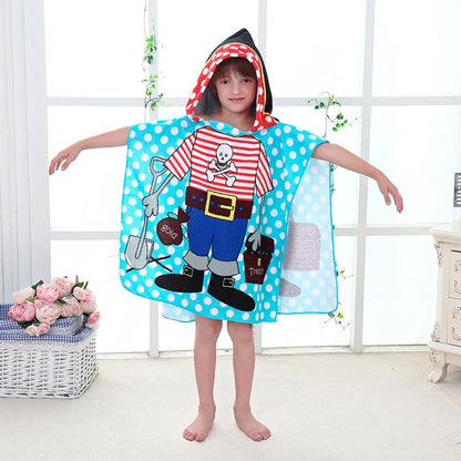 80-130cm Kids Hooded Bath Beach Poncho Towels Baby Quick Dry Bathrobe Child Cartoon Poncho Towels Microfiber Swim Cover-ups
