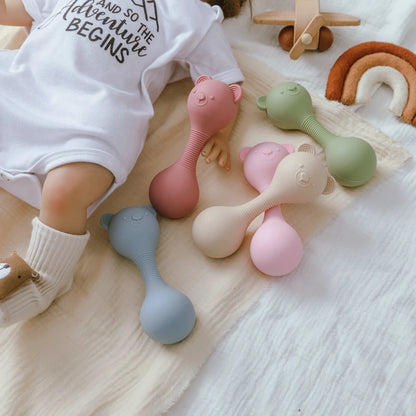 Baby Silicone Sand Hammer Toys 0 12 Months Baby Teether Toys Cartoon Bear Make Hoise Maracas Silicone Accessories for Babies