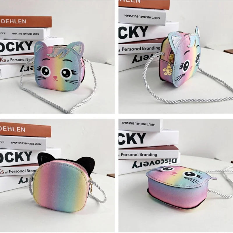 Mini Crossbody Bag for Children Cute Cartoon Cat Baby Girls Shoulder Bags PU Leather Boys Kids Small Coin Purse Handbags Wallet