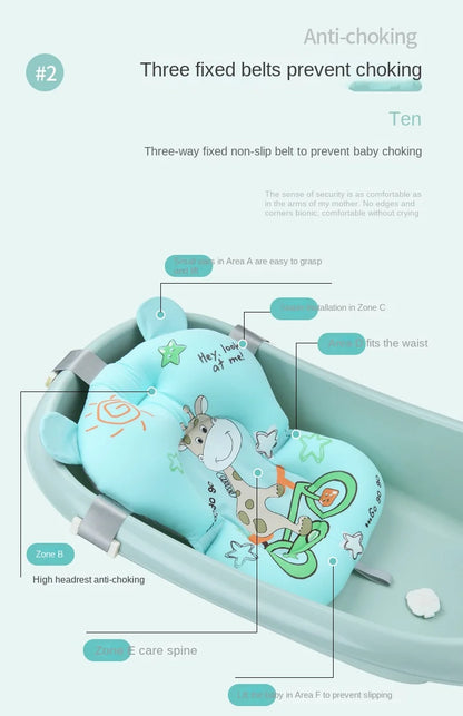 Baby Shower Bath Tub Pad Non-Slip Bathtub Seat Support Mat Newborn Safety Security Bath Support Cushion Foldable Soft Pillow