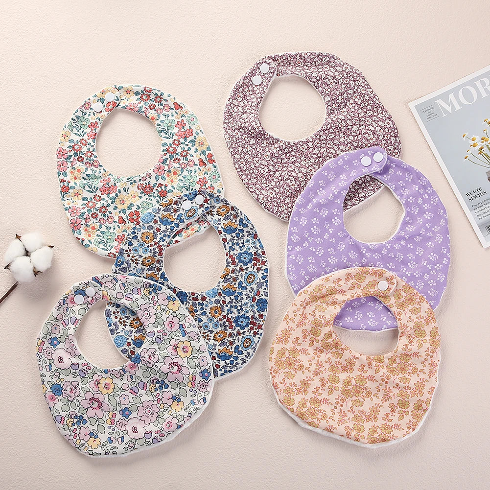 Flower Print Baby Bib Stuff Cotton Adjustable Snap Bandana Scarf for Kids Newborn Boys Girls Feeding Saliva Towel Burp Cloth