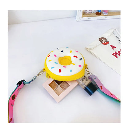 Round Donut Crossbody Bag Child Child Girl Children Shoulder Bag Adjustable Strap Vacation Travel Rainbow Printed Pocket Package