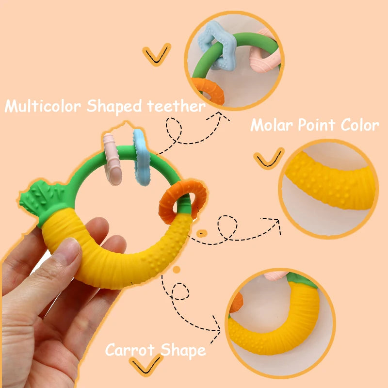 Food Grade Baby Silicone Teethers BPA Free Cartoon Carrot Infant Teething Chew Toys for Boys Girls Shower Gift Baby Accessories