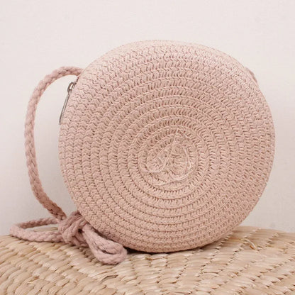 Baby Girl Fashion Casual Solid Straw Shoulder Bags Backpack Accessories Kids Coin Purse Kids Children Cute Round Messenger Bag