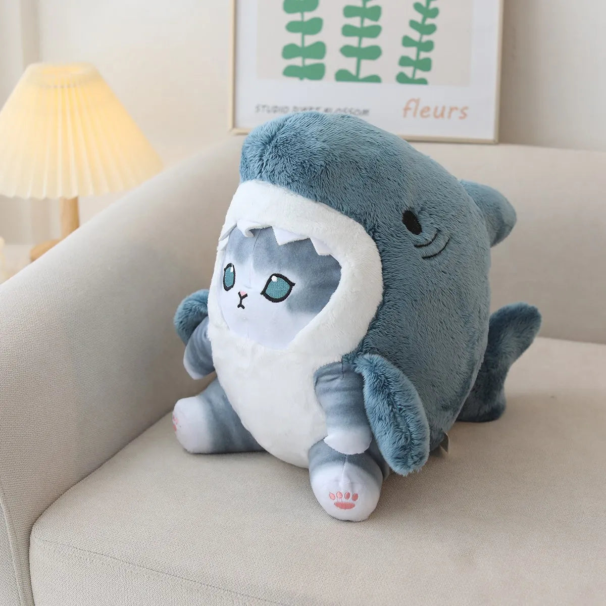 22/33/55cm Cat Shark Kawaii Room Decoration Cartoon Toys For Children Huggable Pillow Christmas Gift Sofa Cushion