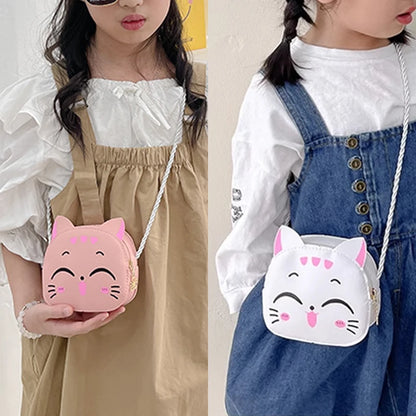 New Outdoor Kids Shoulder Bag PU Leather Cartoon Girls Princess Handbag Cute Cat Travel Baby Mini Coin Purse Messenger Bags