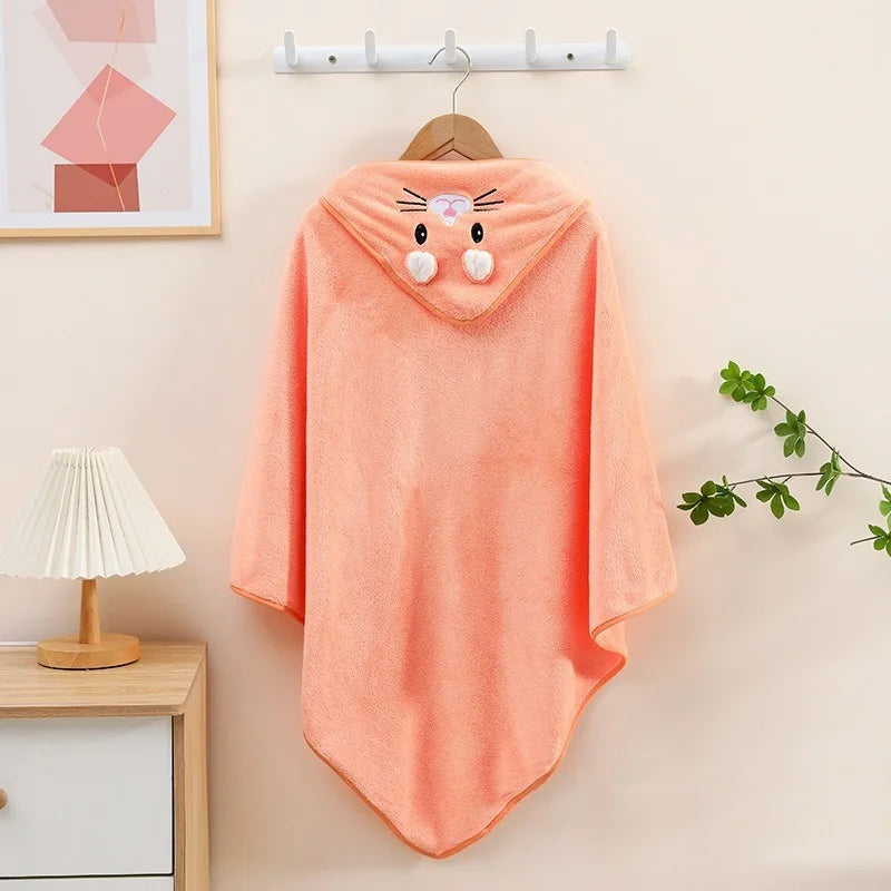 0-3Y Baby Shower Unisex Baby Bathrobe Flannel Cloak Cartoon Boy Girl Ultra-Soft Hooded Spa Robe Bath Towel Newborn Cover-Up