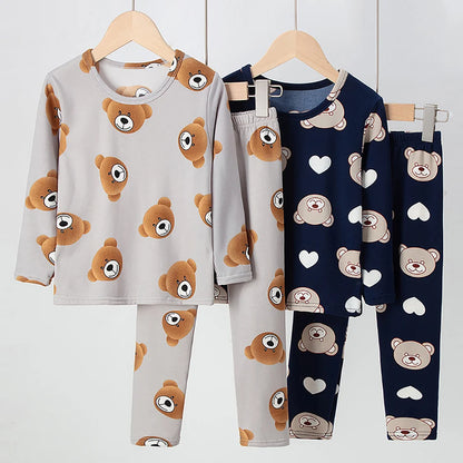 2-piece 2024 new autumn children's cute bear long-sleeved trousers suit boy leisure and comfortable home cover girl Joker pajama