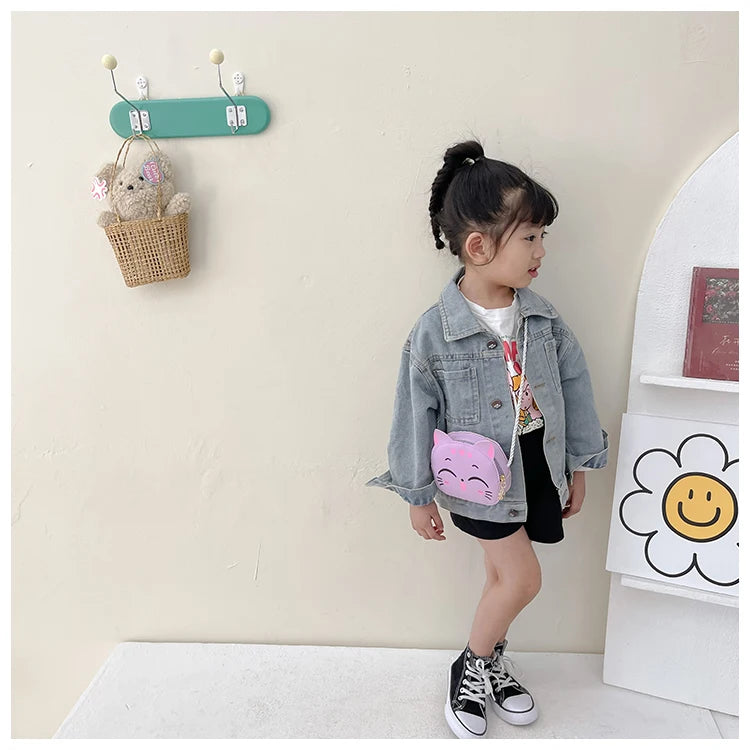 New Outdoor Kids Shoulder Bag PU Leather Cartoon Girls Princess Handbag Cute Cat Travel Baby Mini Coin Purse Messenger Bags