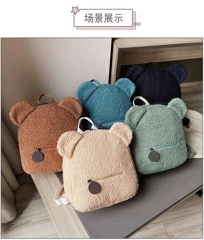 Cute Bear Ear Plush Backpack for Kids Adult Lamb Fleece Shoulder Bag High-capacity Korean Parent-Child Bags Boys Girls Backpacks