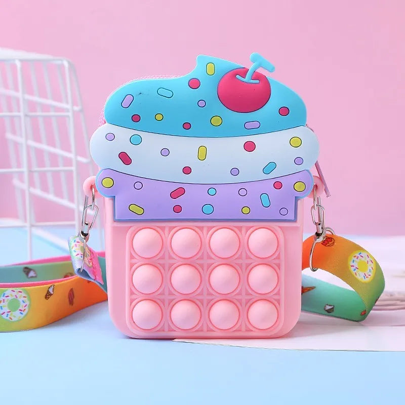 Girls Toys Silicone Ice Cream Messenger Bag Coin Purse Children's Decompression Pop Fidget Toys