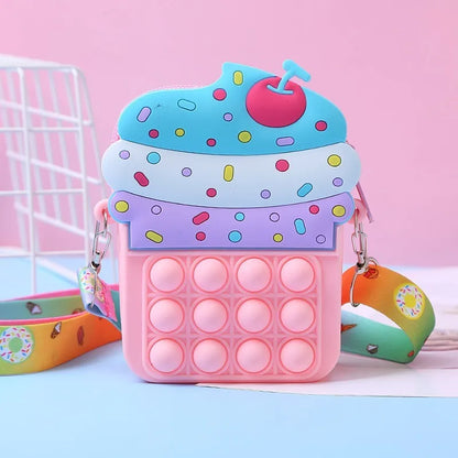 Girls Toys Silicone Ice Cream Messenger Bag Coin Purse Children's Decompression Pop Fidget Toys