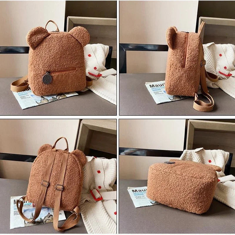 Cute Bear Ear Plush Backpack for Kids Adult Lamb Fleece Shoulder Bag High-capacity Korean Parent-Child Bags Boys Girls Backpacks