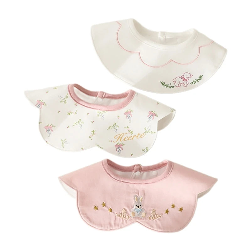 3Pcs Set Japanese Style Infant Toddlers Baby Bibs Cotton Cartoon Embroidery Newborn Burp Cloths Boys Girls Saliva Towel