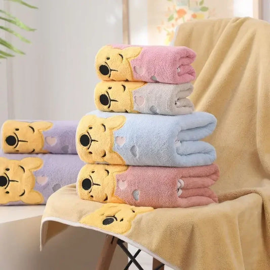 35x75cm/70x140cm Winnie Bear Towel Bath Towel Soft and Absorbent Coral Velvet Towel Home Wash Towel Children's Cartoon Bath Towe