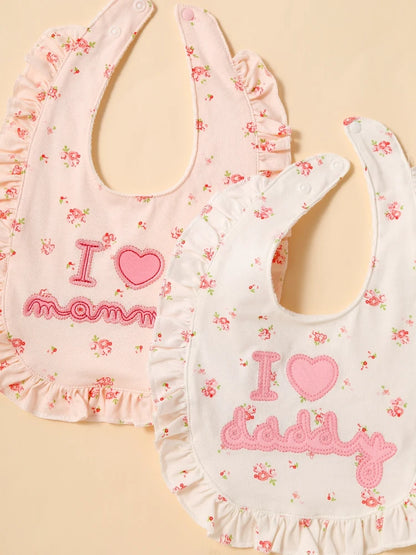 2pcs baby bib cover up, soft cotton adjustable bib with U-shaped lace, newborn feeding bib, baby saliva towel