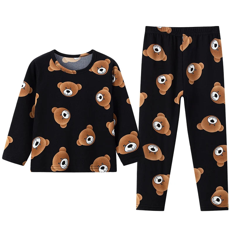 2-piece 2024 new autumn children's cute bear long-sleeved trousers suit boy leisure and comfortable home cover girl Joker pajama